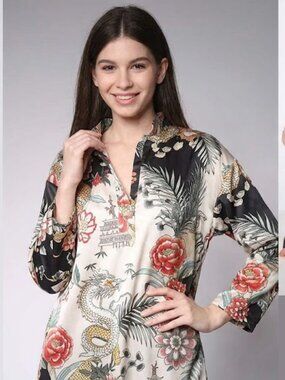 N Natori Oriental Inspired Print Satin Sleepshirt